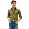 Tommy Hilfiger Uomo Camicia Flex Poplin Solid Regular Fit, Verde (Dark Artichoke), L