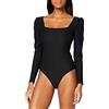 Urban Classics Ladies Rib Puffer Sleeve Body LS T-Shirt, Nero, M