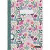 Miquelrius - Quaderno spillato A4 rigato, 48 fogli di carta extra opaca da 70 g/m², rilegatura spillata, copertina in cartoncino plastificato, risguardo stampato, spazio per il nome, Flower