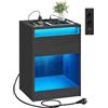 VASAGLE KAILYN Collezione - Comodino a LED con Stazione di Ricarica, Tavolino con Luci LED Regolabili, 2 Prese AC, 2 Porte USB, Moderno, per Camera da Letto Soggiorno, Nero Cenere LET618T22