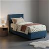 Dmora Letto Singolo Catia, Letto Contenitore con Rivestimento in Tessuto, 100% Made in Italy, Apertura Frontale, con Materasso Cm 80x200 Incluso, Blu