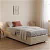 Dmora Letto Singolo Rachele, Letto Contenitore con Rivestimento in Tessuto, 100% Made in Italy, Apertura Frontale, con Materasso Cm 80x200 Incluso, Beige