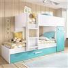 Dmora Composizione Camera Eiger, Stanza da Letto Completa, Cameretta per Bambini, Set per arredo a Ponte, 244x112 h150 cm, Azzurro e Bianco