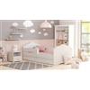 Dmora - Letto singolo per bambini, Lettino con cassettone e protezione anticaduta e testiera a nuvola, cm 144x78h58, colore Bianco