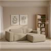 Talamo Italia - Divano fisso con penisola Patrizia, Divano componibile a 2 posti con penisola destra, Sofà in tessuto, 100% Made in Italy, Cm 220x170h70, Beige