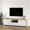 Dmora - Mobile porta TV Catherine, Credenza da soggiorno, Armadio basso per TV, Base parete attrezzata, 179x48 h52 cm, Rovere e Bianco lucido