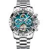 Poedagar Orologio da uomo di lusso meccanico impermeabile orologio da uomo Tourbillon automatico scheletro in acciaio inossidabile orologi da uomo d'affari, Colore: verde argento.