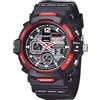 PASNEW Orologio sportivo per ragazzi, doppio display, quadrante grande, orologio sportivo nero, per ragazzi e ragazzi, impermeabile, 489-Nero Rosso
