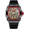 DAXIAOYU Tonneau - Orologio automatico da uomo, stile vintage, doppio tourbillon, impermeabile, luminoso, sportivo, meccanico, Nero e rosso, Lusso