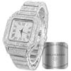 HALUKAKAH Diamanti Orologio Oro, Uomo Placcato Oro Bianco Platino 40MM Largo Quadrato Componi Quarzo Cinturino 24cm, con Scatola Regalo