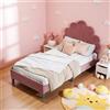 PerGar Letto per bambini 90 x 200, letto per bambine con testiera regolabile, con rete a doghe, singolo imbottito con a forma di fiore, letto principessa per ragazza adolescente, senza materasso, velluto