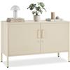 tectake® Madia Soggiorno Moderna, 100x42,5x65 cm, Consolle Ingresso, in Acciaio Industriale, 2 Ante e Ripiani regolabili, Mobile Ingresso con Chiave, Armadietto, Mobile Soggiorno e Cucina - Crema