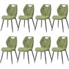 GrandCA HOME set di 8 Sedia da Pranzo in lino, Sedie sala da pranzo con Schienale, Sedia Ergonomica con Gambe Metalliche, Cuscini in Tessuto a Rombi, Sedia in stile nordico,Verde