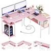 Homieasy Scrivania Angolare 128cm con Prese e USB, Rosa