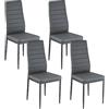 Baroni Home Set di 4 Sedie da Pranzo con Schienale Alto e Seduta Ergonomica con Cuciture Decorative, Sedie Eleganti Imbottite in Ecopelle con Struttura in Acciaio, 40X48X96 cm, Grigio