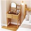 COSTWAY Toeletta da Trucco con Specchio Girevole, Tavolo da Toeletta con 2 Cassetti, Ripiani Aperto, Piano in Vetro, Consolle Trucco in Bambù per Camera da Letto, Soggiorno (1, Senza Sgabello)