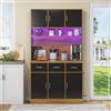 SogesHome Armadio alto da cucina, armadietto a buffet, con illuminazione a LED, cassetti, prese per cucine e sala da pranzo, 100 x 40 x 180 cm (nero teak)