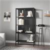 [en.casa] Mobile Vetrina in Acciaio e Vetro Temperato Armadio con Ante Doppie e Ripiano Inferiore Libreria Credenza Design Industriale 160 x 80 x 35 cm Nero