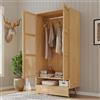 Kelodan Armadio con asta, armadio a 2 porte, camera da letto, rete in rattan, soggiorno, con coperchio flip top inferiore, truciolare+rattan PE, naturale, naturale