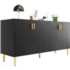 Azkoeesy Credenza con 4 ante, 152 x 40 x 75 cm, nero con maniglie e gambe dorate, Mobile TV, Buffet, Mobile da cucina, per soggiorno e sala da pranzo