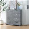 [en.casa] Madia Comò con Cassettiera Armadio Basso con 4 Cassetti e Anta Armadietto Stretto Multiuso Mobile Portascarpe 84 x 80 x 28 cm - Effetto Cemento