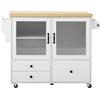 Coolywood Isola da cucina mobile con ruote, tavolo da pranzo allungabile e spazio di archiviazione, carrello da cucina con porta bicchieri da vino, 100 cm (bianco)