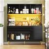 Moimhear Mobile alto moderno, 145 x 39 x 171 cm, armadio da cucina o sala da pranzo con cassetto, credenza con ripiano con parete forata (nero)