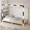 ML DESIGN modern living ML-Design Letto Bambini 90x200 cm in Pino Naturale, Struttura a Forma di Porta da Calcio Pallamano Bianco Nero, Rete a Doghe e Scala, Letto Singolo Sportivo, Lettino Basso per Cameretta