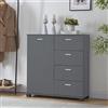[en.casa] Madia Comò con Cassettiera Armadio Basso con 4 Cassetti e Anta Armadietto Stretto Multiuso Mobile Portascarpe 84 x 80 x 28 cm - Grigio Scuro