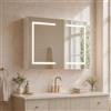 BRILVERDE Armadietto da bagno a specchio a LED, con specchio, armadietto da parete con vano portaoggetti, moderno armadietto da bagno sospeso, interruttore a sensore touch, doppia porta bianca, 80 x 60 x 14 cm