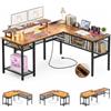 Homieasy Scrivania Angolare Gaming 141x118cm Reversibile LED e Prese