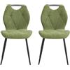 GrandCA HOME set di 2 Sedia da Pranzo in lino, Sedie sala da pranzo con Schienale, Sedia Ergonomica con Gambe Metalliche, Cuscini in Tessuto a Rombi, Sedia in stile nordico,Verde