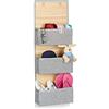 Relaxdays 2x Tasca Portaoggetti da Parete, Bagno e Corridoio, Organizer per Guardaroba, Bambù e Tessuto, Grigio