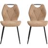 GrandCA HOME set di 2 Sedia da Pranzo in lino, Sedie sala da pranzo con Schienale, Sedia Ergonomica con Gambe Metalliche, Cuscini in Tessuto a Rombi, Sedia in stile nordico,Kaki