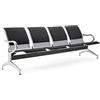 FBasic Panca 4 posti acciaio 240x71x78H argento per sala d'attesa | Con cuscino per sedile e schienale NERO | Panchina con braccioli