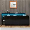 Kebnor Cassettiera, credenza con LED, mobili da soggiorno lucido, mobili da soggiorno, armadio, armadio, TV, soggiorno, alta, armadio multiuso, armadio a buffet, sala da pranzo (nero)