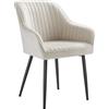 SONGMICS Sedia da Pranzo, da Cucina, Poltrona in Velluto, Imbottita con Braccioli, Regge 120 kg, Gambe in Metallo, per Sala da Pranzo, Cucina, Beige Cappuccino e Nero Inchiostro LDC087W01