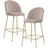 FineBuy Sgabello da Bar Set di 2 Velluto Beige con Schienale, Gambe Dorate