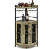 COSTWAY Mobile Bar Angolare, Mobiletto Multiuso con Porta Bicchieri, 2 Porte Ventilate in Rete Metallica e Ripiano Regolabile, per Cucina, Sala da Pranzo e Soggiorno (Marrone Rustico)