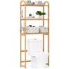 COSTWAY Scaffale Bagno Salvaspazio 71,5 x 25 x 166 cm, Mobile Sopra Lavatrice in Bambù a 3 Livelli con Ripiani a 5 Posizioni, 3 Ganci e Barra Inferiore, Porta Piante da Interno e Esterno