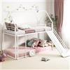 GIANTEX Letto a Castello per Bambini 90 x 200 cm, Letto a soppalco con Scivolo e Scala a 3 gradini, Struttura in Metallo con Barriera di Sicurezza e Conservazione, Senza Materassi (Bianco)