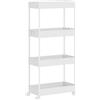 Klihome Carrello da Cucina con Ruote, Carrello a 4 Livelli, Carrellino Portaoggetti Stretto con 4 Ganci, Scaffale da Cucina, Bagno e Lavanderia, 39x20,5x84 cm, Bianco