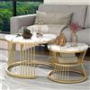 KSFASHZ Set di 2 tavolini da salotto rotondi, 70 x 70 x 45,5 cm + 45 x 45 x 40 cm, tavolino da caffè in marmo, tavolini ausiliari per soggiorno, set di 2 tavolini rotondi dorati