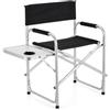 OWIJI Sedia Regista Pieghevole in Alluminio Nera Sedia Da Campeggio 55x49x78cm Mare Spiaggia con Tavolino Porta Bibite Incluso Spalliera Braccioli Salvaspazio Trasportabile Richiudibile Lavabile