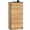 Home Collective Cassettiera in rovere con 6 ampi cassetti, larghezza 60 cm, altezza 130 cm, cassettiera camera da letto corridoio soggiorno organizer cassettiera credenza in legno