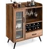 KOMFOTTEU Credenza Cucina Industriale, Cantinetta Vino Legno con Portaoggetti, Cassetto, Portabicchieri, Porta Bottiglie di Vino, Mobile Bar per Casa per Bottiglie di Vino, Liquori, Cucina, Bar