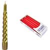 Cereria di Giorgio Risthò Candele Tortiglione Laccate, Cera, Oro, 2.2x2.2x21 cm, 6 unità & Risthò Candele Coniche per Candeliere, Cera, Rosso, 2.2 x 25 cm, 10 unità
