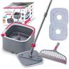 True & Tidy True Clean Spin Mop & Bucket System - Dual Compartment Design for Clean & Dirty Water, 360° Swivel Mop Head, Built-in Scrubbing Brush, Stainless Steel Handle & 2 Reusable Microfiber Pads
