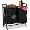 Relaxdays Scaffale Portabiancheria, Mobile 3 Scomparti Estraibili, Mobiletto da Bagno, Design Industriale, Nero Marrone