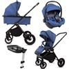BabyLux® Passeggino 4in1 CASTOR, Set Pieghevole di Passeggino Leggero | Combinati con Navicella, Passeggino da Viaggio, Seggiolino Auto i-Size, Base Auto, 4 posizioni reclinabili, 0-22 kg, UV